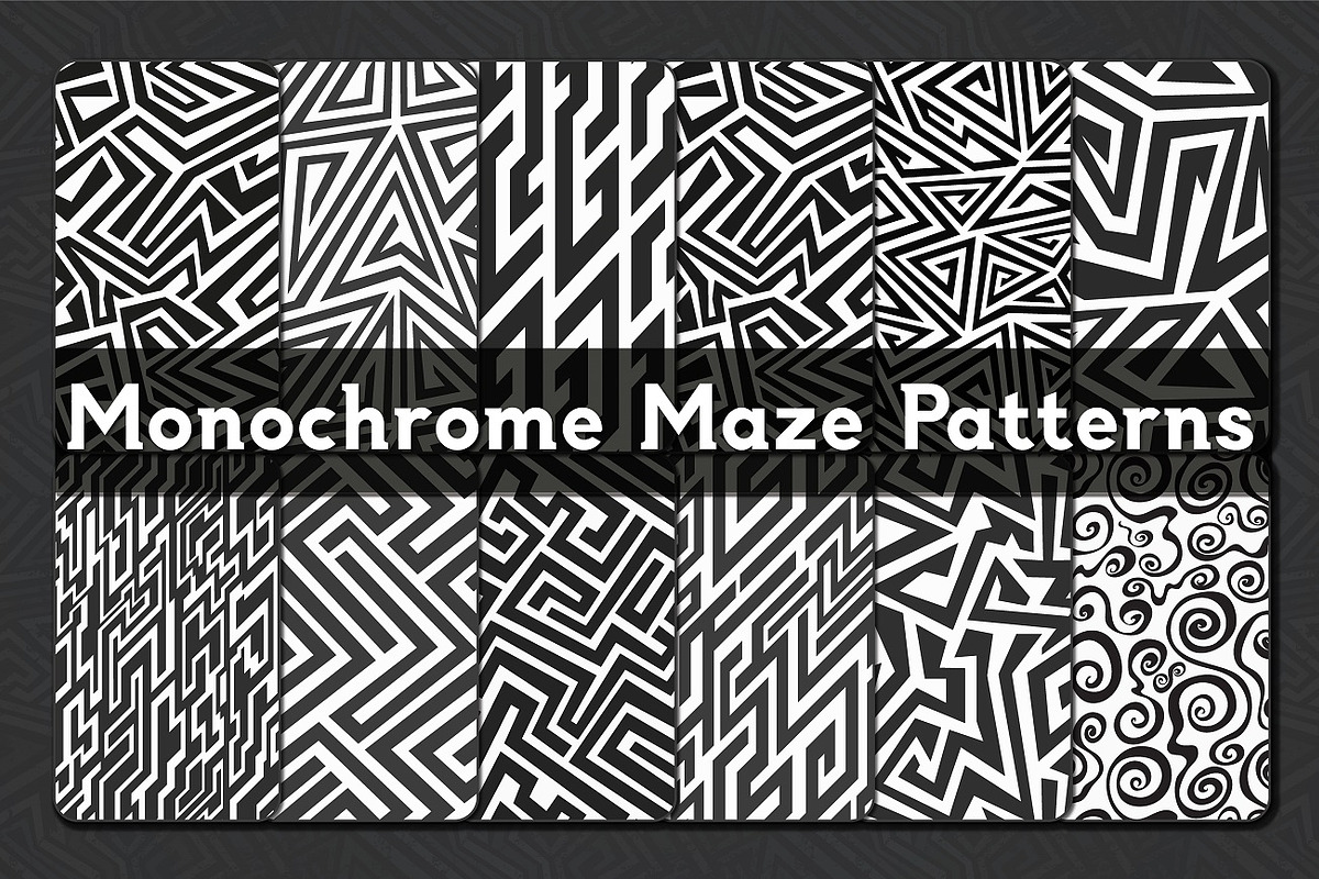 Monochrome Maze Patterns, a Pattern Graphic by Gudiny (Photo 1 of 13)