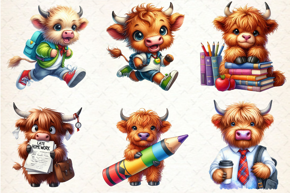 Back To School Highland Cow Clipart, a Seasonal Illustration by Rose Art (Photo 4 of 4)