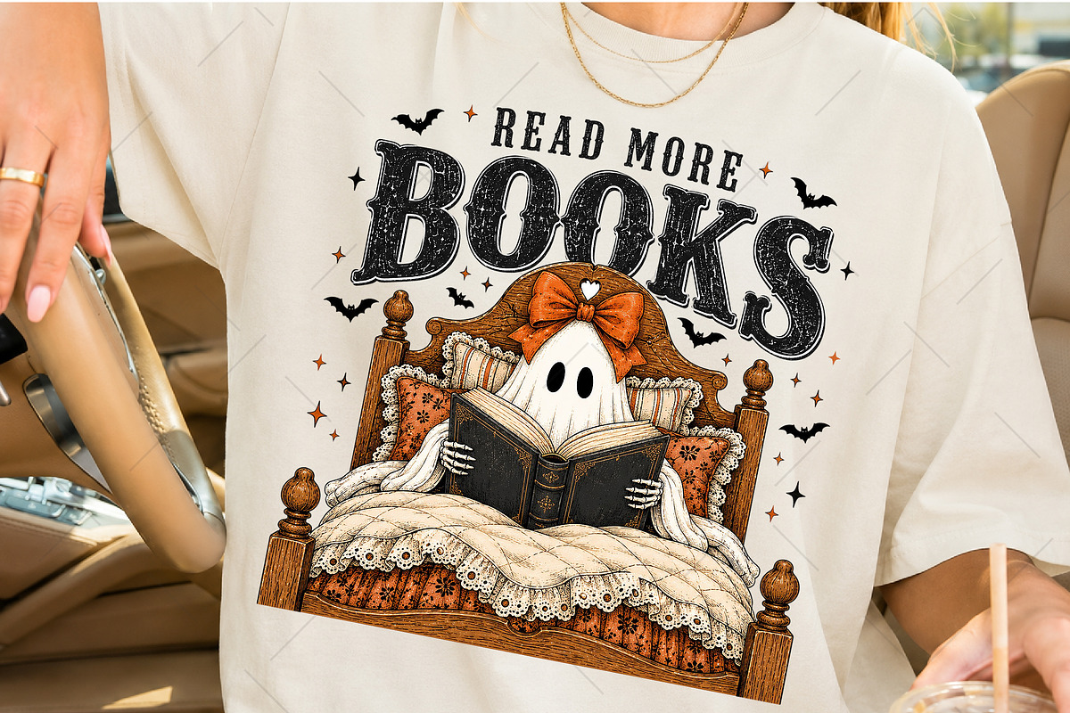 Ghost Reading Book Halloween PNG, a Seasonal Illustration by OK Design (Photo 2 of 5)