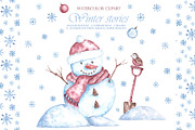 Christmas snowman watercolor clipart, a Seasonal Illustration by SabinaWatercolorArt (Thumbnail 1 of 17)
