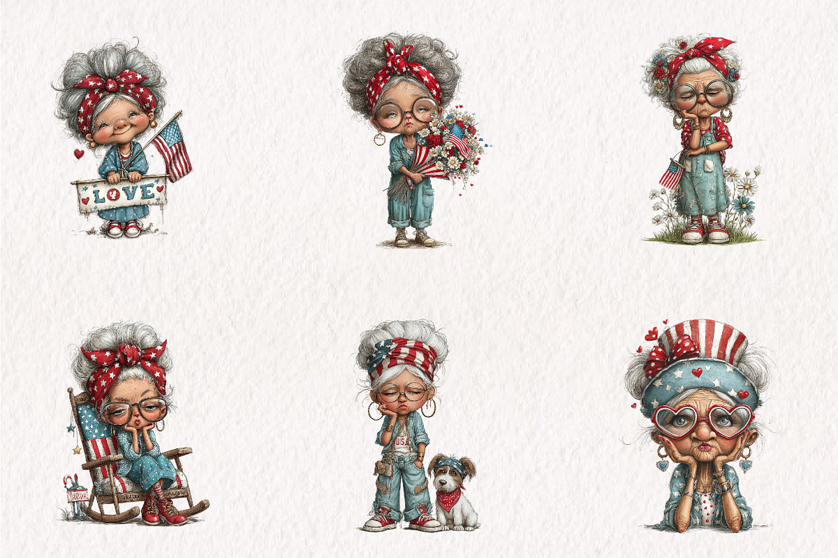 Whimsical Patriotic Grandma Clipart, an Animal Illustration by CreationArt (Photo 2 of 7)