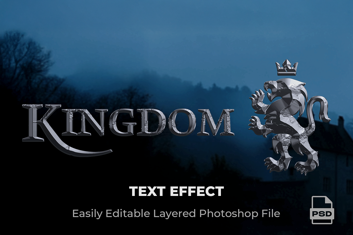 Kingdom – Chiseled 3D Text Effect, a Layer Style Add-On by Ron Dale