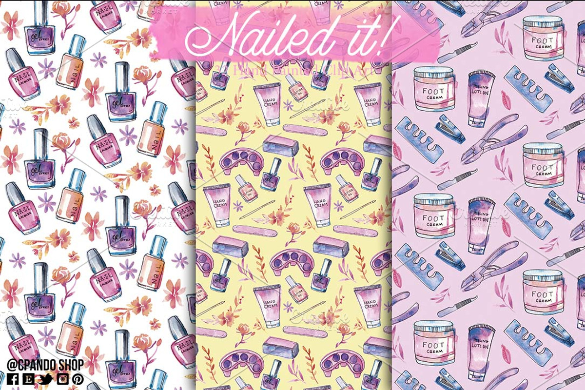 Manicure clip art, seamless pattern, a Work Illustration by CpandoShop (Photo 3 of 5)