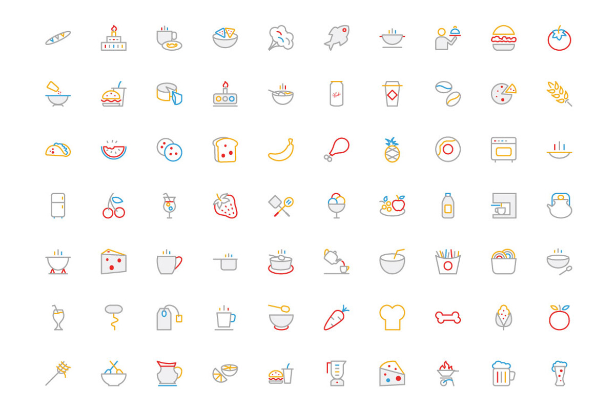 300 Food Colored Line Icons preview 2