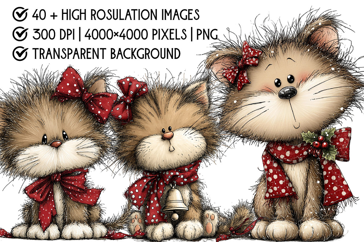 Cute Christmas Cat Clipart Bundle, an Illustration by Pixels.Craft (Photo 4 of 6)