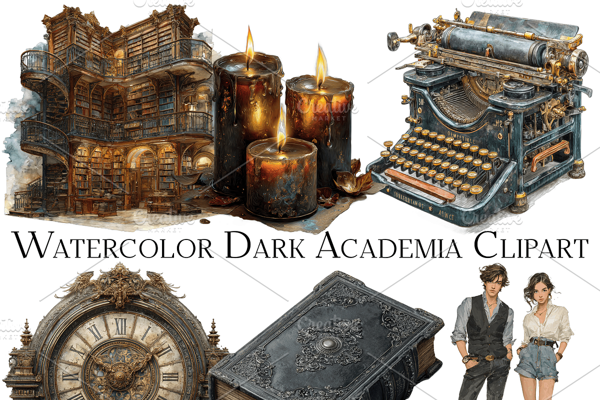 Watercolor Dark Academia Clipart, an Object Graphic by ArtisticTimberStudio (Photo 2 of 2)