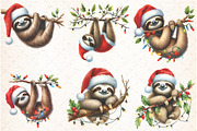 Cute Sloth Christmas Clipart PNG, an Illustration by Libby Wishes (Thumbnail 3 of 13)