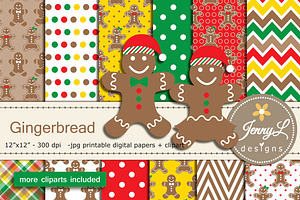 Gingerbread Digital Papers & Clipart, a Pattern Graphic by JennyL Designs