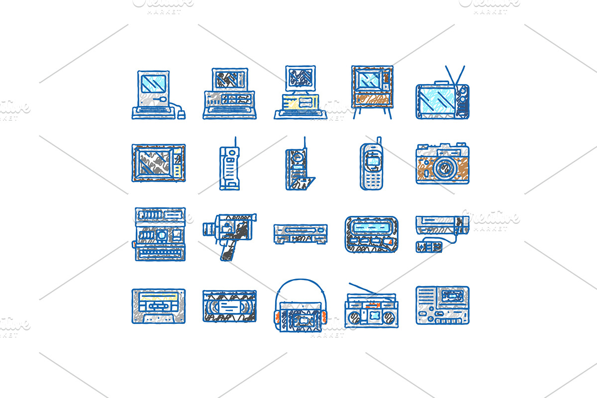 retro gadget technology device icons, an Object Illustration by pikepicture