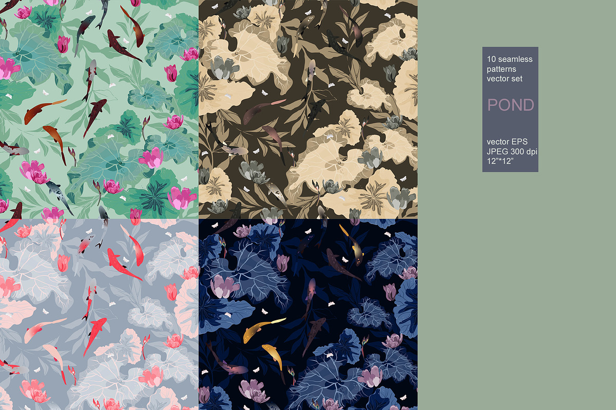 Fish pond seamless vector set, a Pattern Graphic by PatternsBlooming