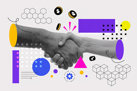 A collage banner with a handshake, an Object Graphic by Creative Graphics