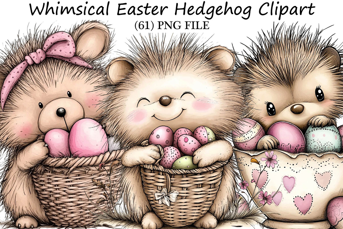 Whimsical Easter Hedgehog Clipart, an Illustration by DreamPrint404 (Photo 1 of 6)