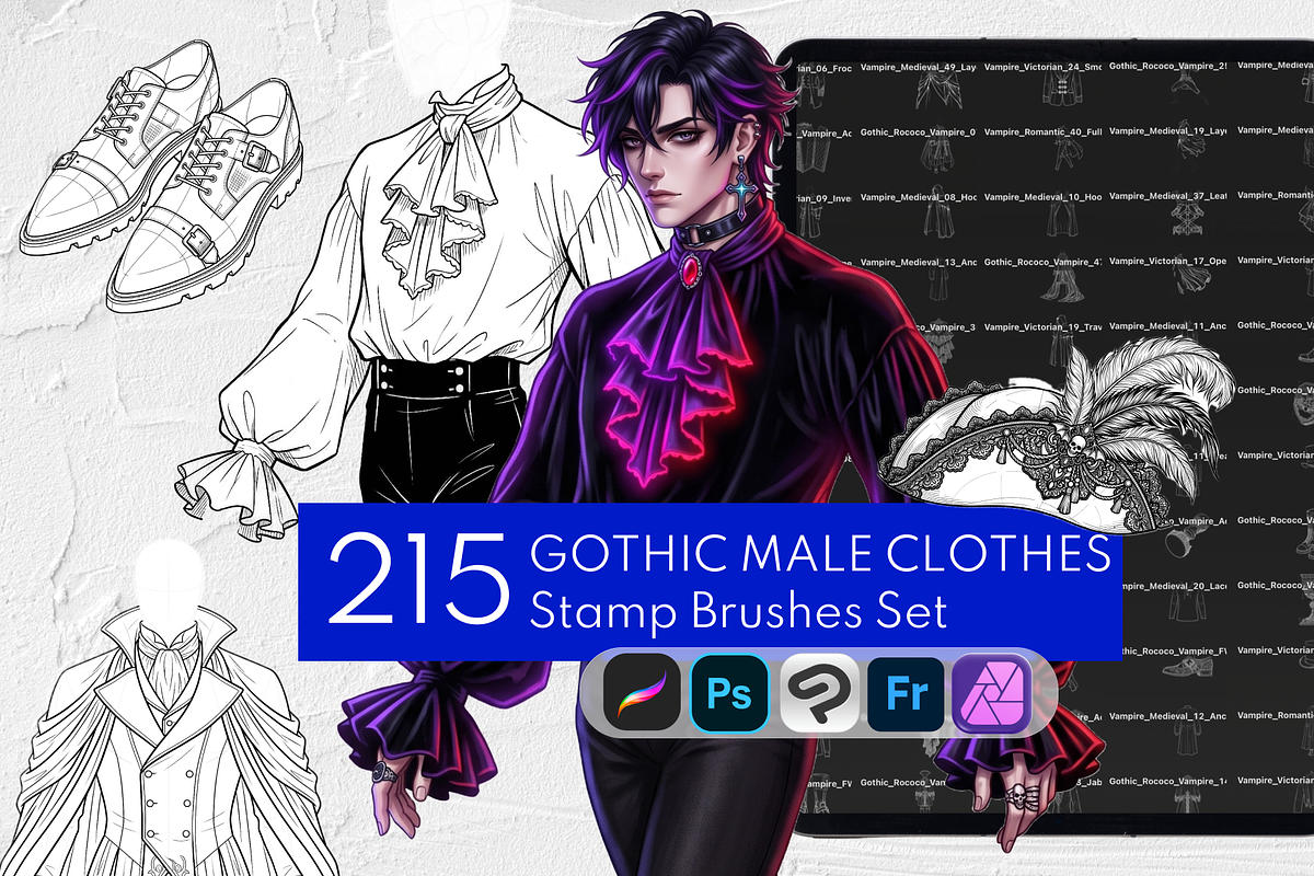 Gothic Male Clothes Stamp Brushes, a Brush Add-On by Selentaori Studio (Photo 1 of 12)
