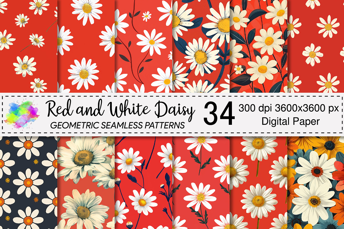 Red And White Daisy pattern, a Pattern Graphic by Canvas Craft (Photo 1 of 6)