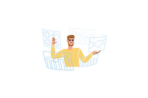 Businessman analyzing data charts, a Person Illustration by pikepicture