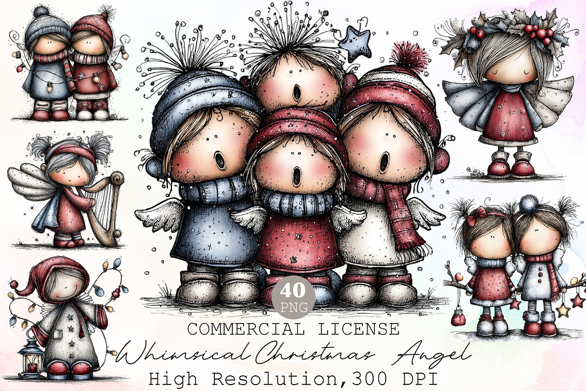 Whimsical Christmas Angel Clipart, an Illustration by Sublimation Artist (Photo 1 of 6)