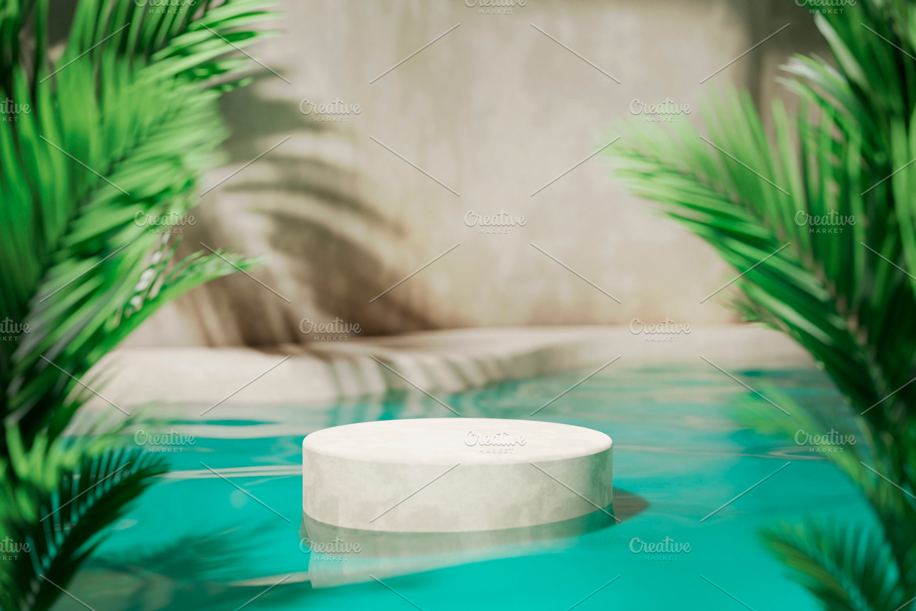 Swimming pool podium palm tree, an Architecture Photo by hitdelight