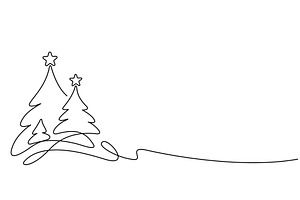 Christmas trees continuous line draw