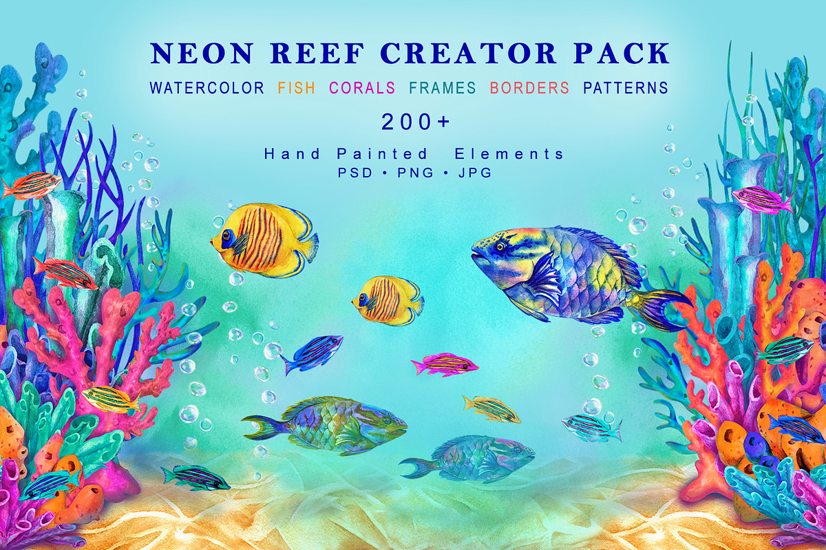 Neon Reef Creator Pack, an Animal Illustration by EL_SUHOVA (Photo 1 of 13)