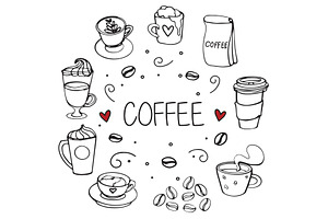 Vector Coffee Doodle Pattern