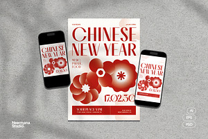 Beige Red Chinese New Year Flyer, a Flyer Template by Neermana