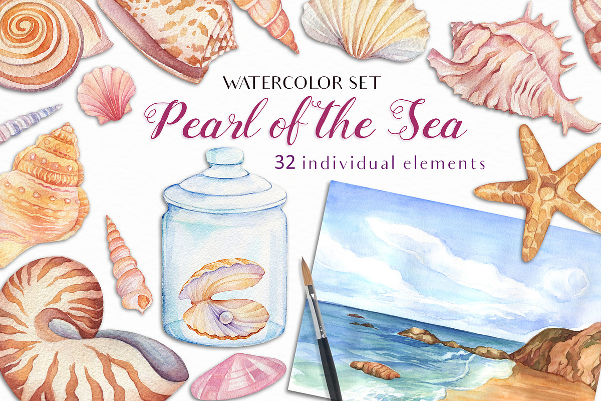 Watercolor Seashells, an Illustration by Irina Diasli (Photo 1 of 9)