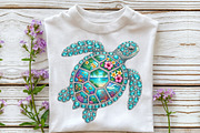 Rhinestone Sea Turtle Summer Beach, a Seasonal Illustration by Sublimation Artist (Thumbnail 3 of 9)