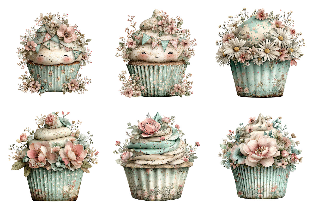 Whimsical spring cupcake clipart, an Illustration by SinaCreation (Photo 3 of 11)