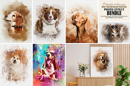 Dog Watercolor Painting Bundle, an Action Add-On by Photoshop Action