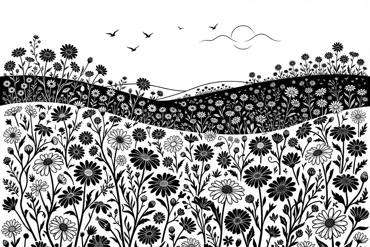60 Daisy Flower Field Silhouette, a Seasonal Illustration by Amazin_art (Photo 4 of 35)