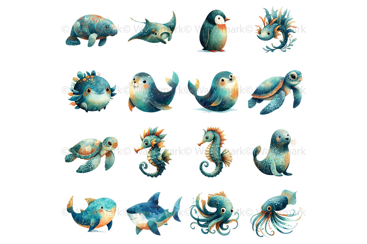 Sea Animals Clip Art Bundle, an Animal Illustration by Nicole Branger Art (Photo 6 of 19)