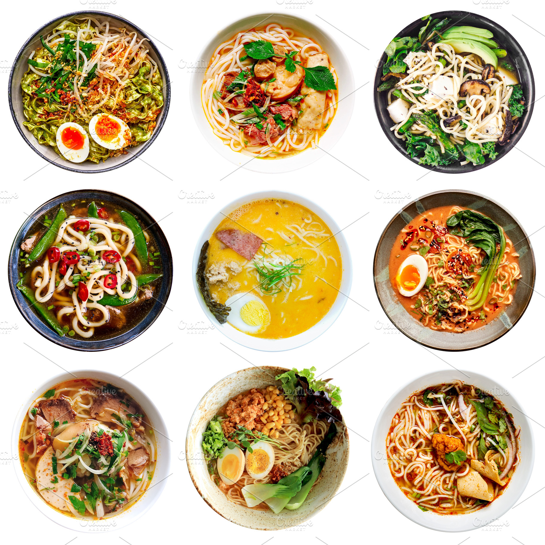 Asian noodle ramen bowls isolated, a Food & Drink Photo by BOOCYS