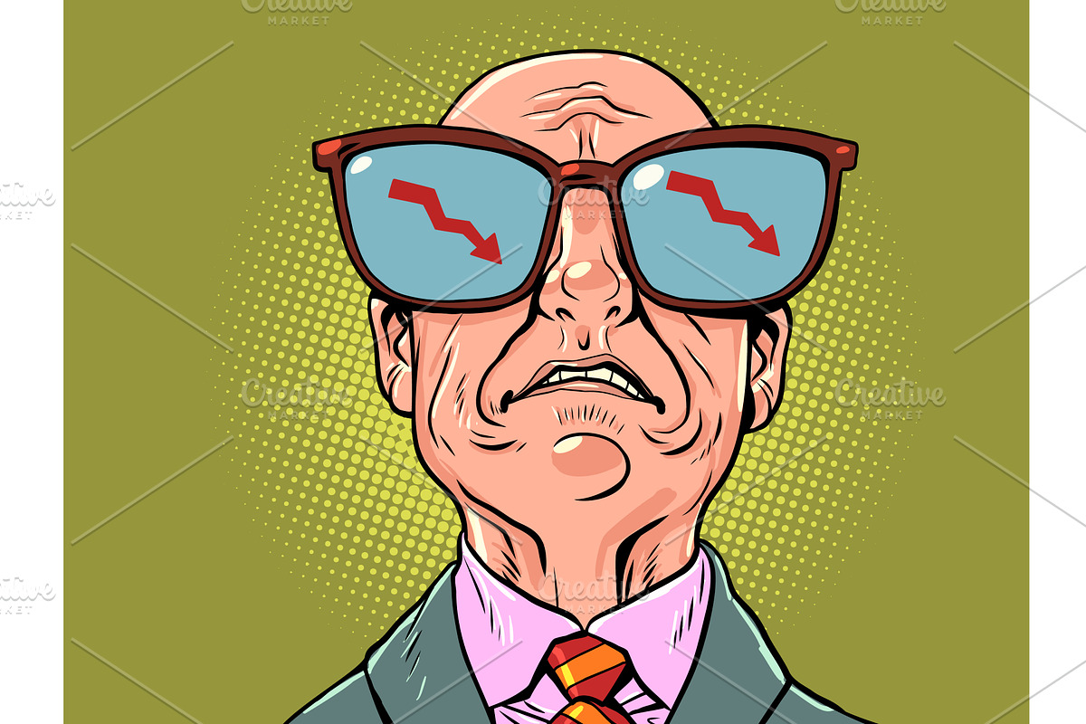 A sad bald man. Red chart symbols, a Person Illustration by rogistok
