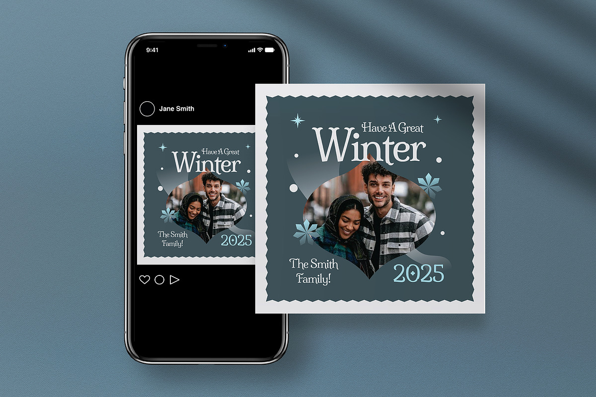 Blue Modern Winter Greeting Card, a Card Template by graphicook (Photo 4 of 4)