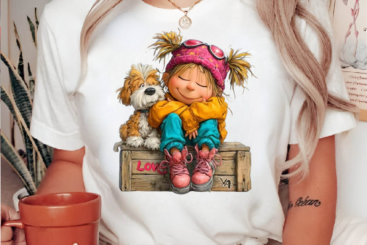 Whimsical Girl & Dog Love Clipart, a Person Illustration by fashionaddict (Photo 5 of 7)