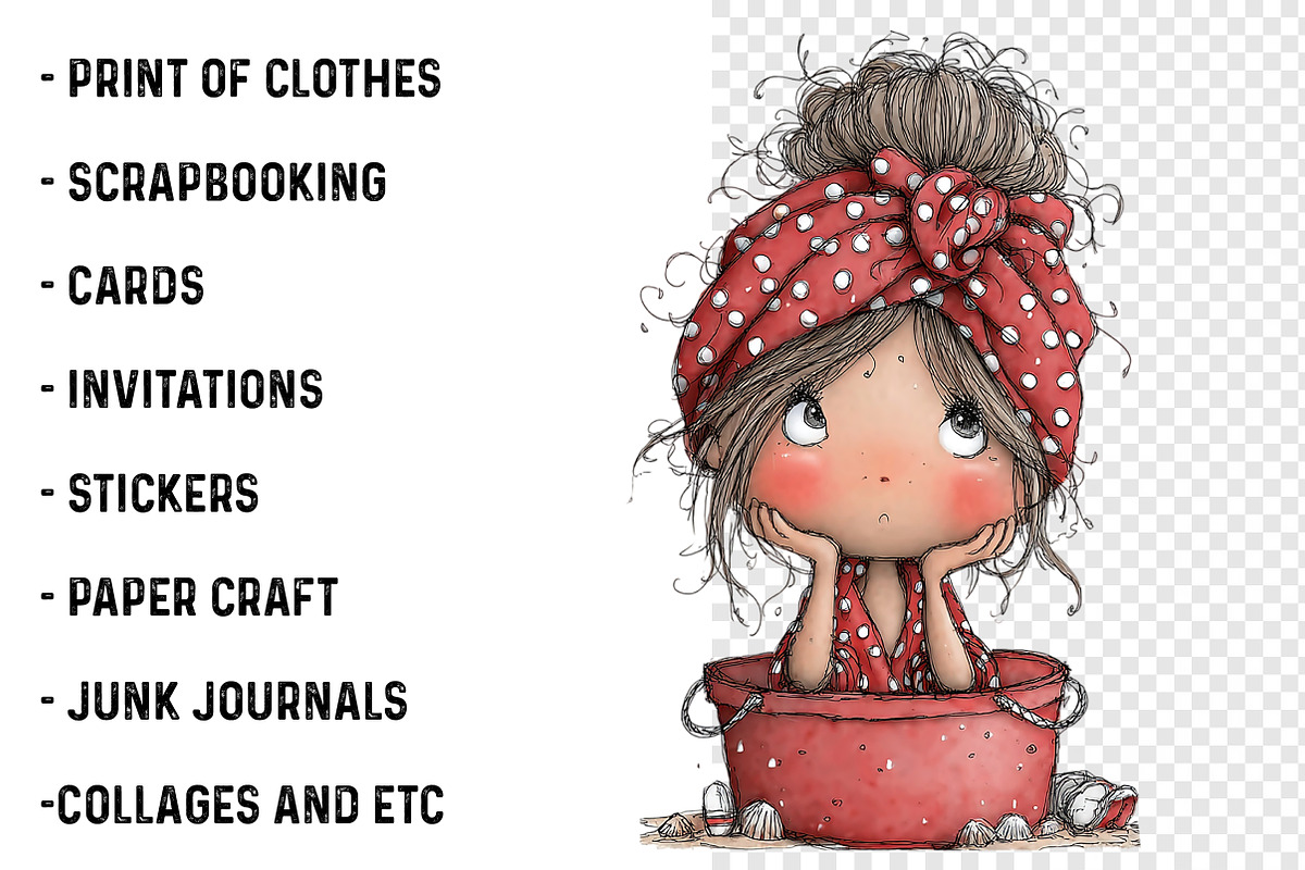 Whimsical Summer Girls Clipart, a Transportation Illustration by SinaCreation (Photo 2 of 3)