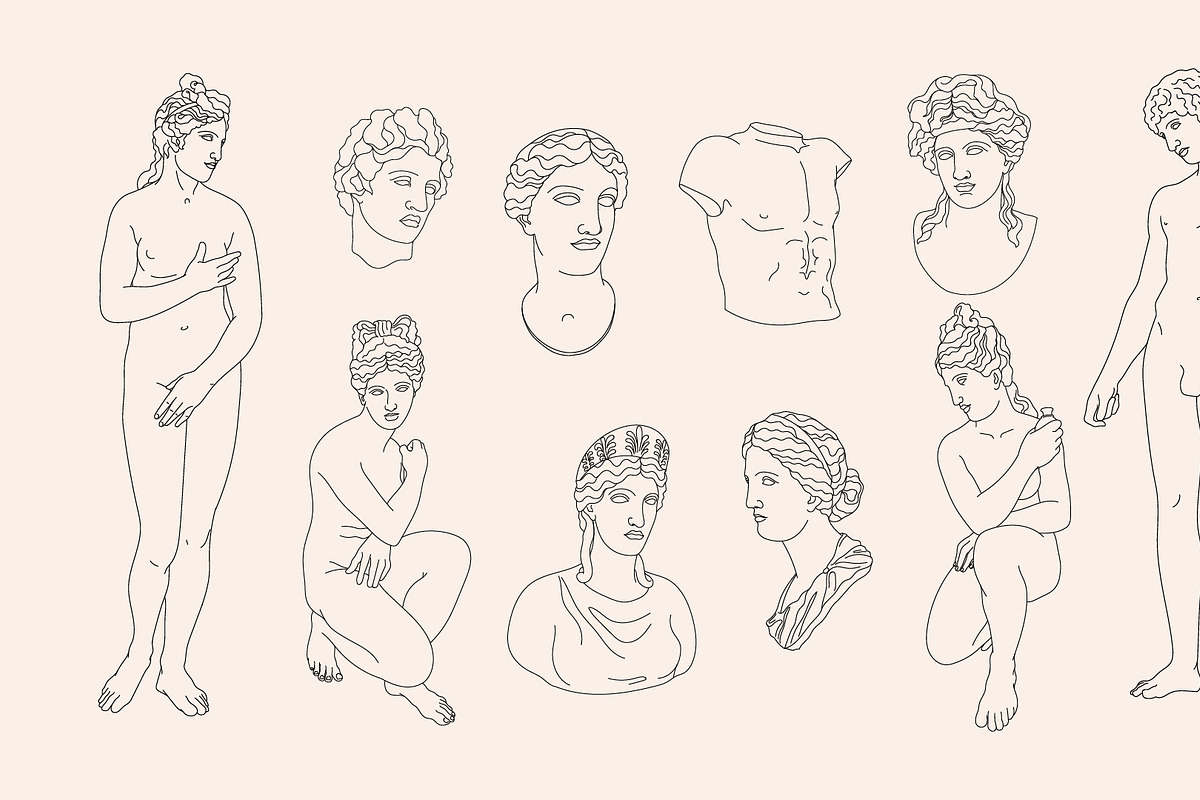 10 Greek Beauty Sculptures Set, a Person Illustration by helenreveur (Photo 2 of 2)