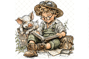 Boy and Piglet Clipart JPG, a Person Illustration by Memories By Lea (Thumbnail 14 of 18)