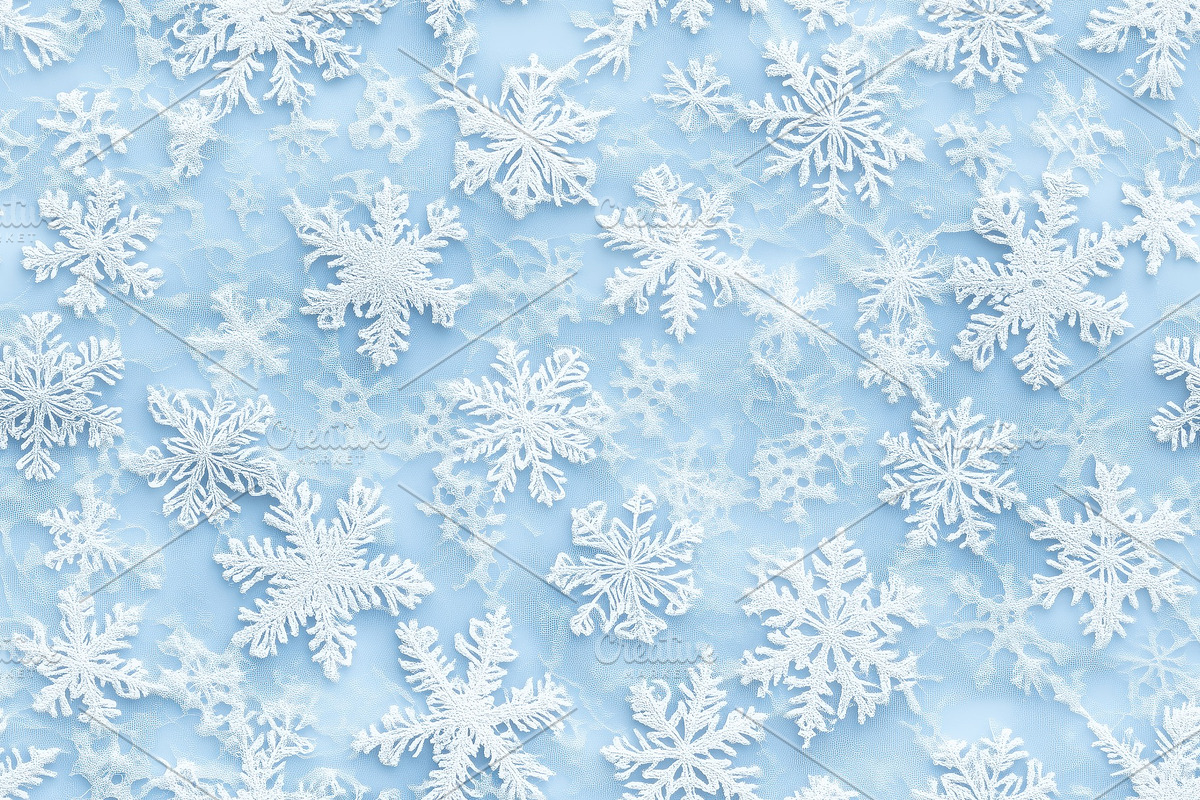 Seamless light blue background adorned with various white snowflakes, creating, a Texture Graphic by Textures & Backgrounds