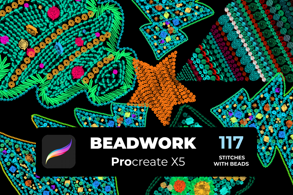 117 BEADWORK brushes  PROCREATE X5, a Brush Add-On by Graphics Resources (Photo 1 of 7)