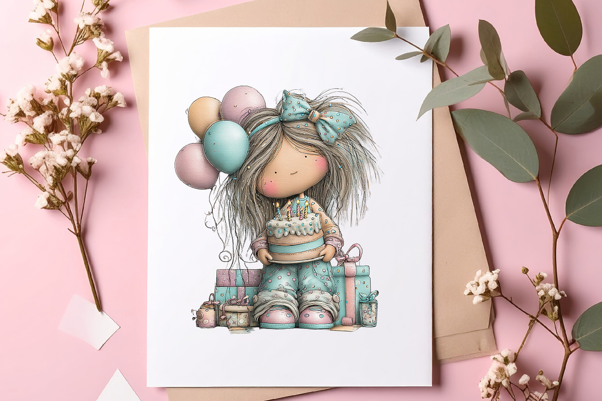 Whimsical birthday girl clipart, an Illustration by SinaCreation (Photo 5 of 11)