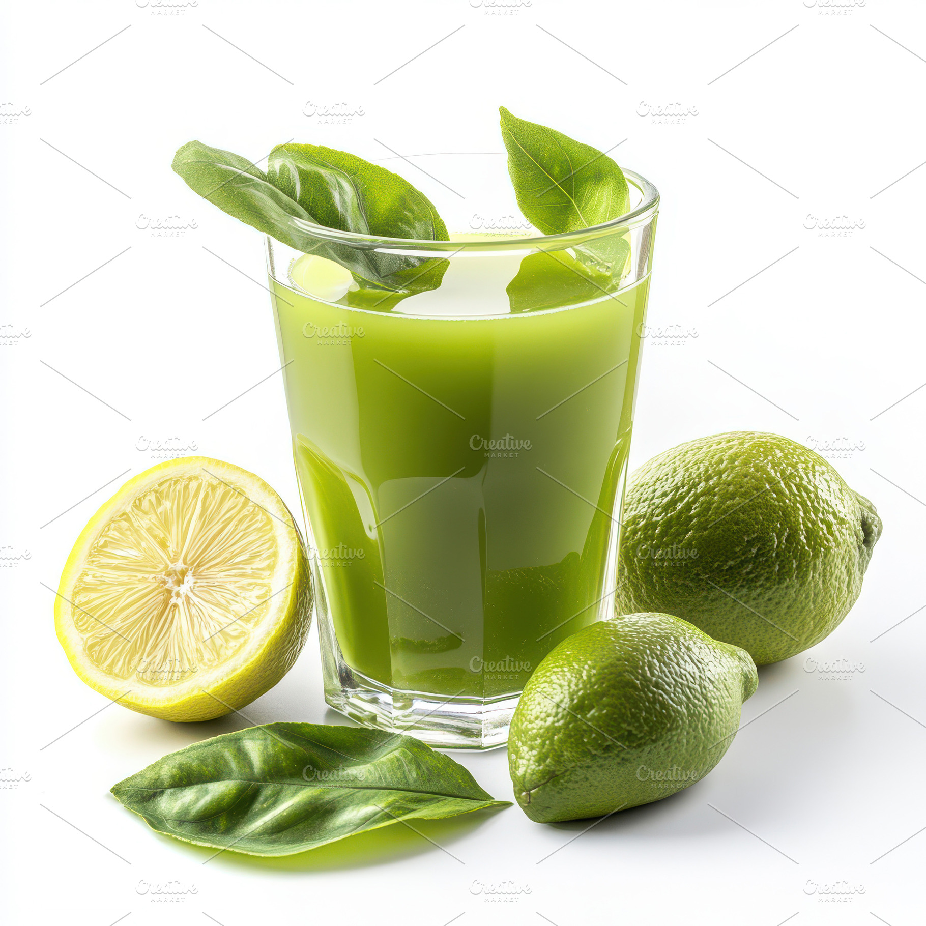 Refreshing Green Juice with Limes an, a Food & Drink Photo by Pixeness Studio