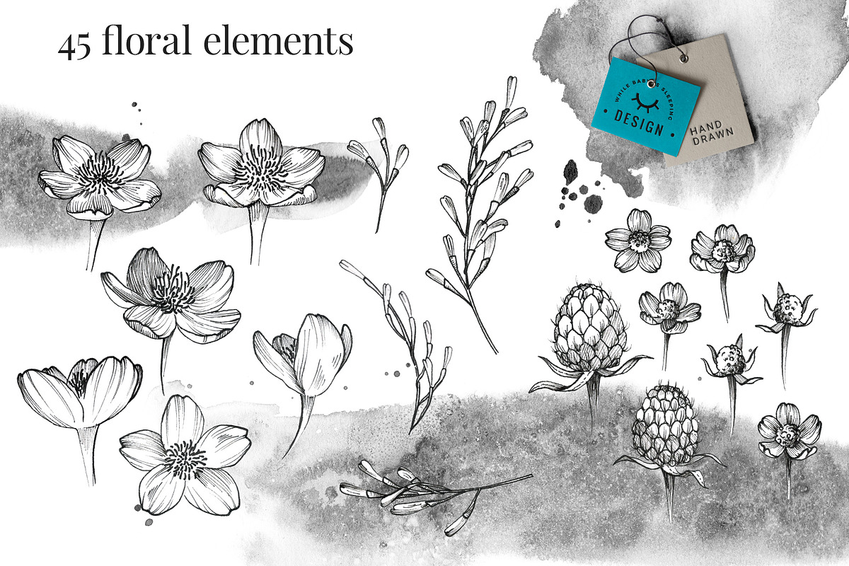 Black Ink Flowers and Watercolor, an Illustration by WBS Design (Photo 12 of 26)