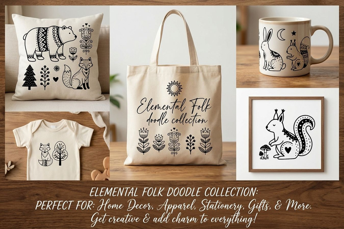 Folk Art Animal Clipart Bundle, a Graphic by PassionPNGcreation (Photo 3 of 6)