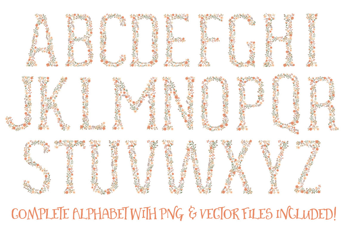 Peach Floral Alphabet Vectors & PNGs, an Illustration by Amanda Ilkov (Photo 5 of 5)