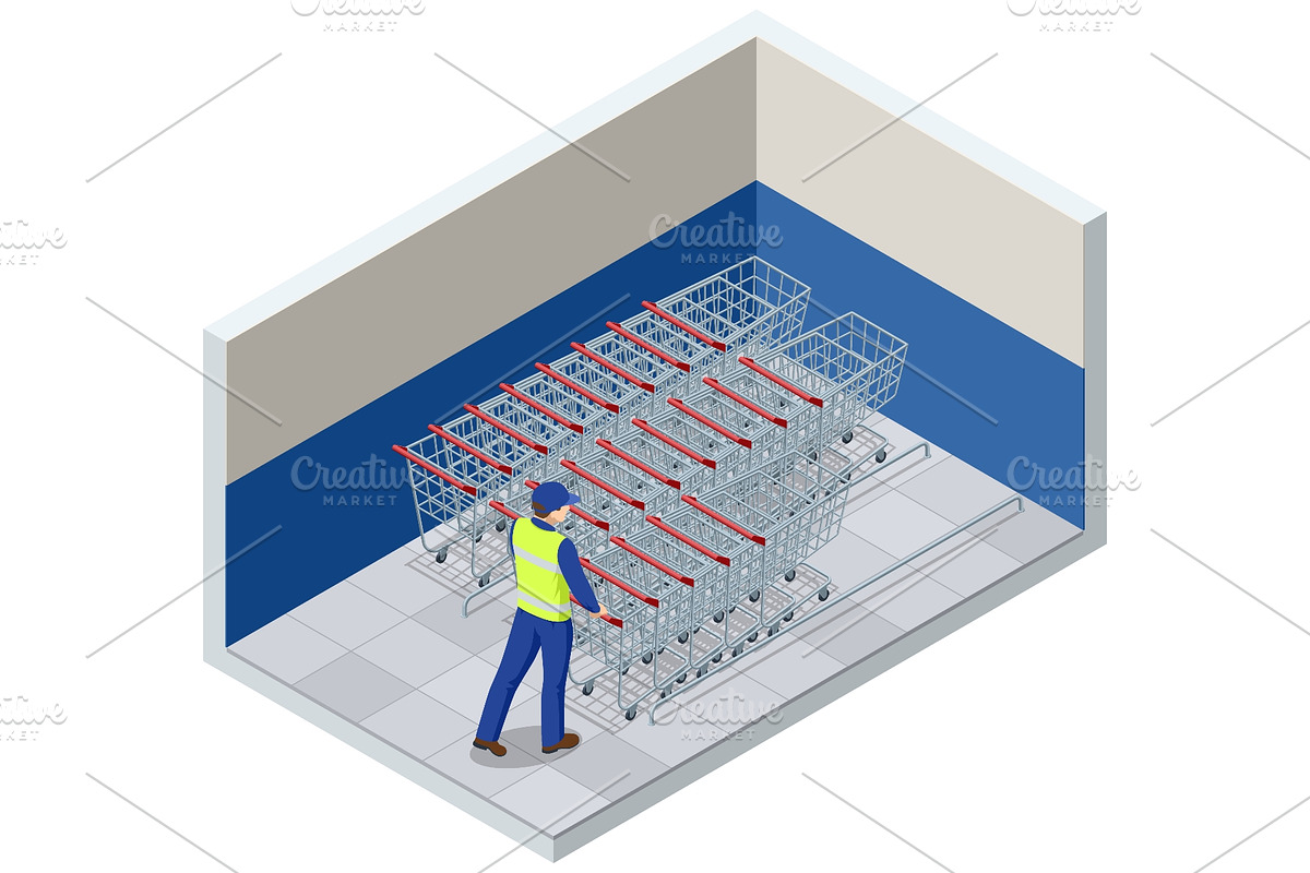 Isometric Store Worker with Cart Row, a Person Illustration by Golden Sikorka (Photo 1 of 3)