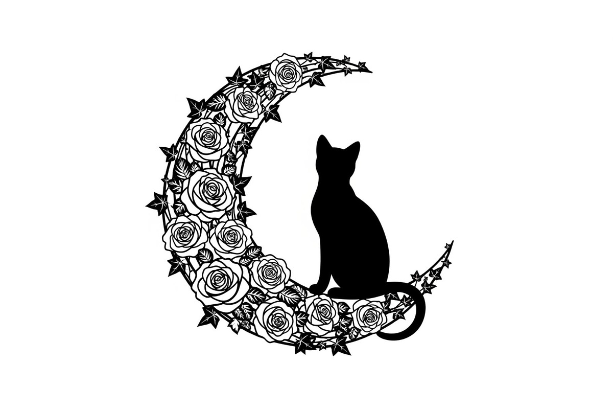 Cat on Crescent Moon Bundle, an Illustration by jahid234 (Photo 13 of 31)