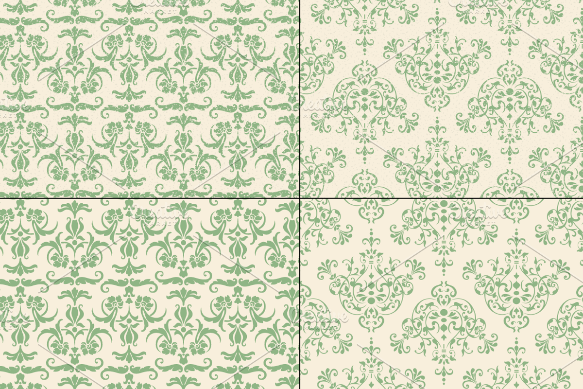 Seamless Green Damask Patterns preview 7