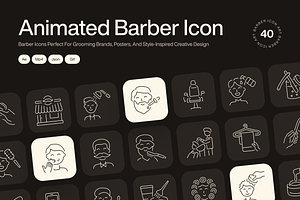 Animated Barber Icon Art Set, an Outline Icon by Prosymbols