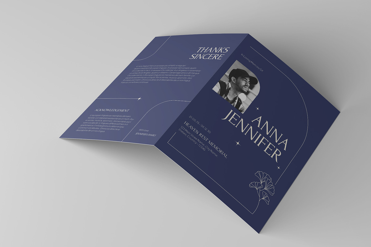 Navy Minimal Floral Funeral Program, a Brochure Template by Neermana (Photo 2 of 4)